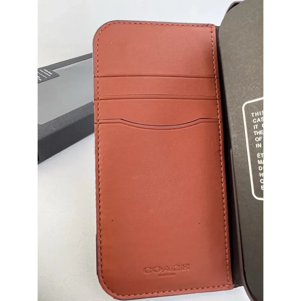 Coach 2024 iPhone 16 Folio Wallet Case Signature C Khaki Tan - Box Included